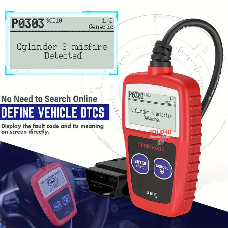 MS309 Car Fault Detector Code Reader OBD2 Scanner Diagnostic Tool Car Several Models (Red or Black)