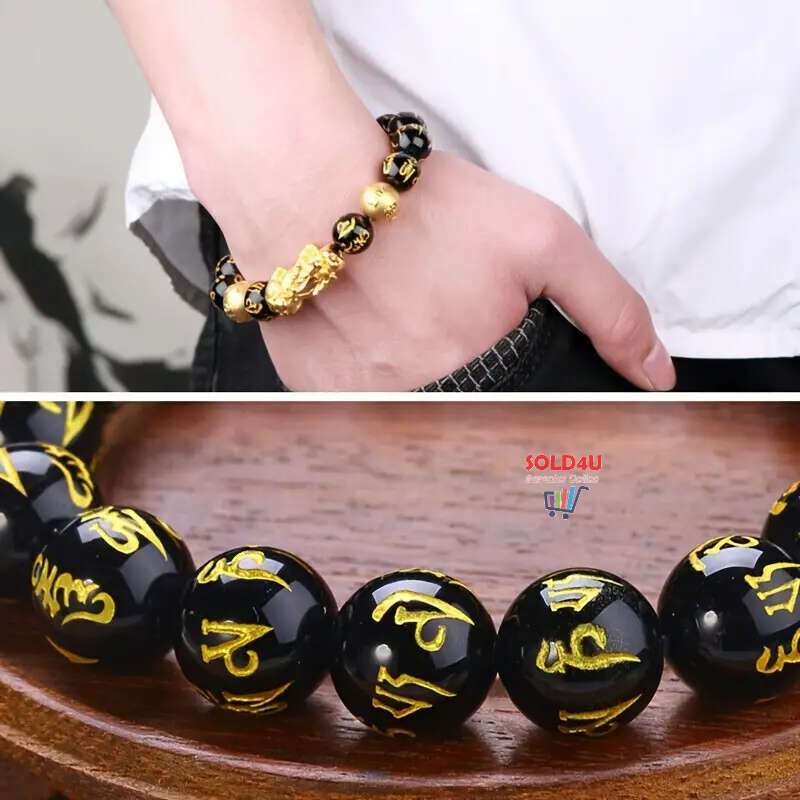 Pi Xiu Bracelet Feng Shui Black Obsidian Fortune Beads Unisex Bracelet