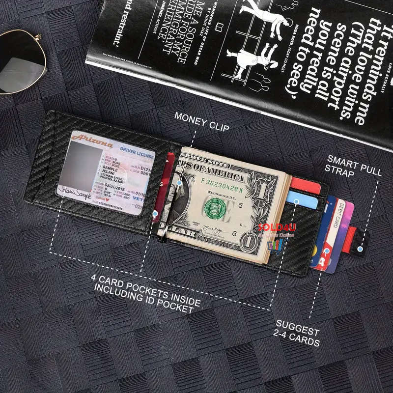 RFID Blocking Bifold Card Holder PU Leather Wallet, Slim Coin Purse & Money Clip With Multi Slots