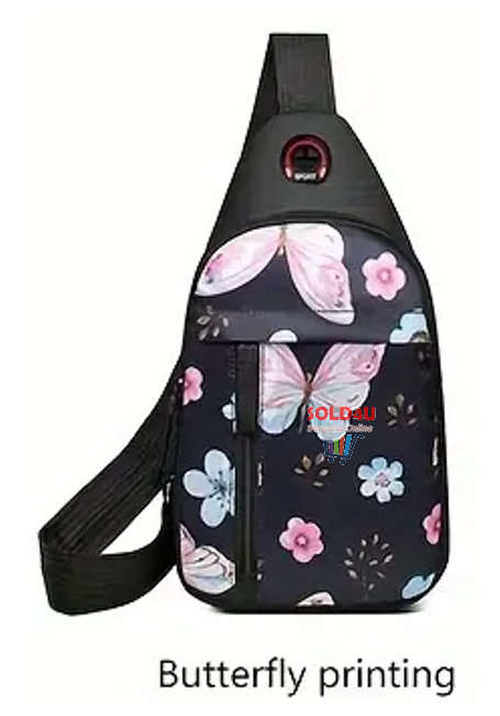 Chest Bag Single Shoulder Crossbody Bag With Earphone Hole (Butterfly) Nylon Lightweight Sling Bag