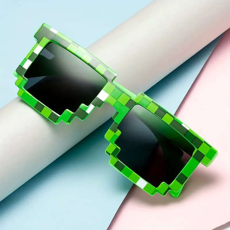 Unisex Party fashion Minecraft Green Creeper Theme Mosaic Glasses (No Pouch)