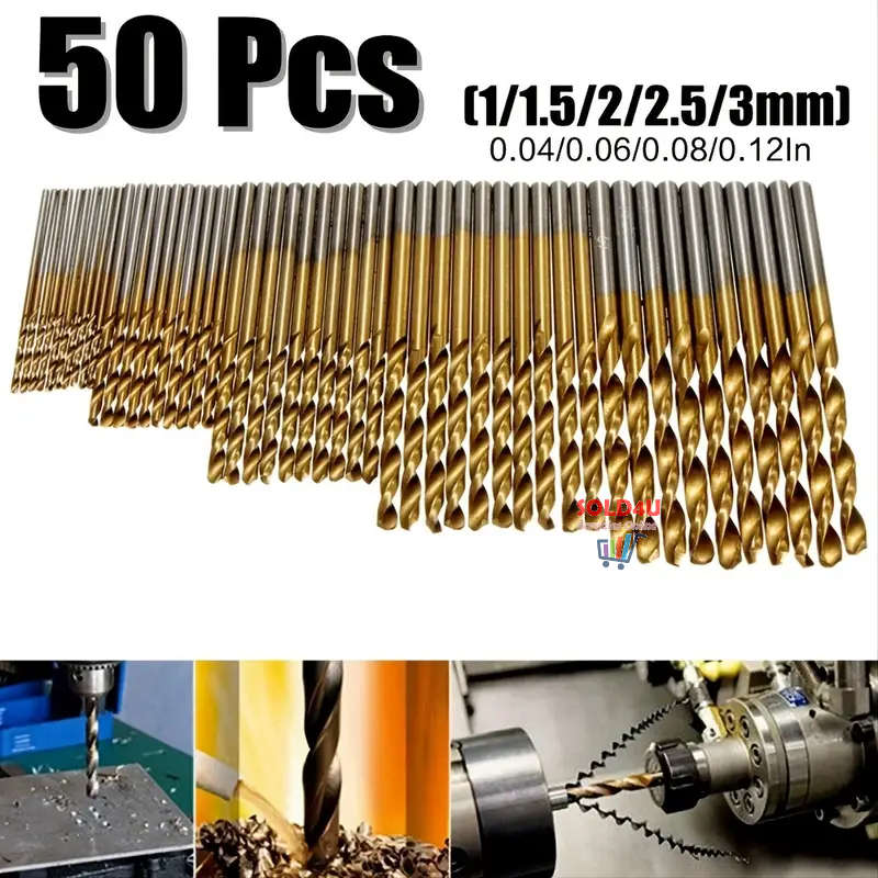50pcs Titanium Coated High Speed Steel Drill Bits Set