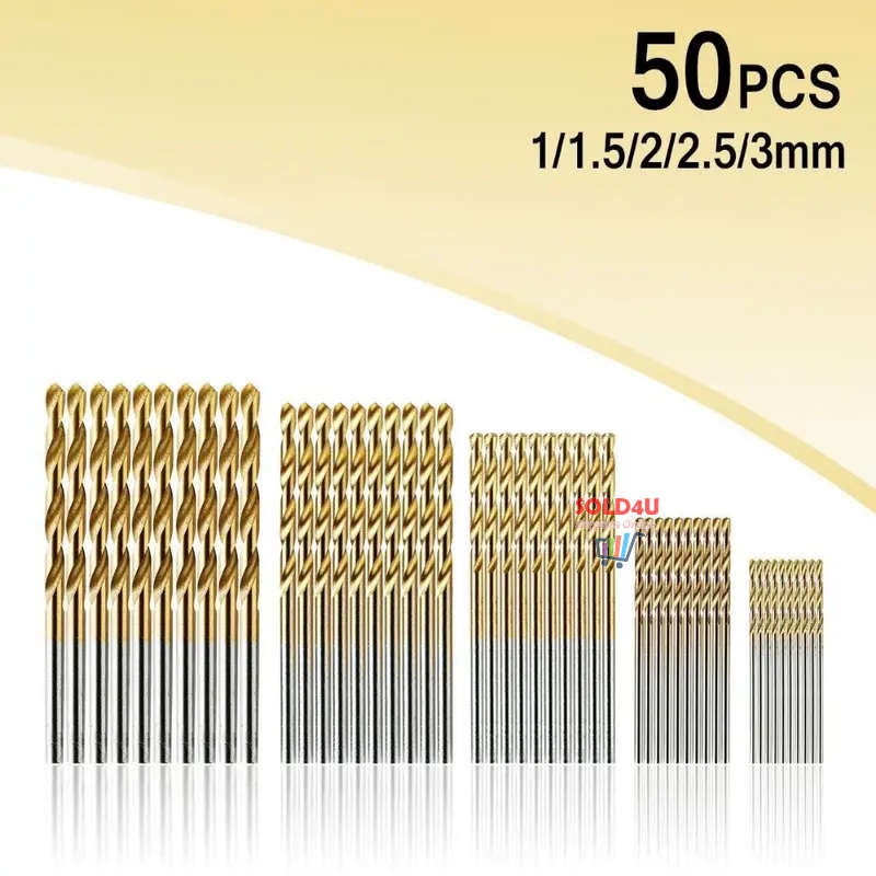 50pcs Titanium Coated High Speed Steel Drill Bits Set