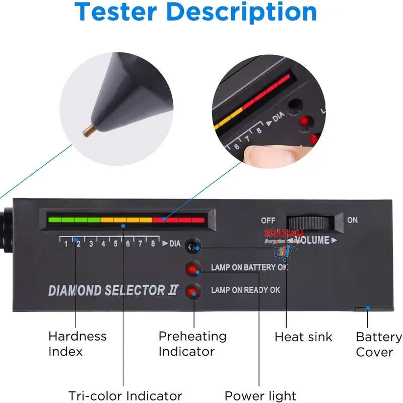Diamond Tester High Accuracy Professional Selector II 9V Battery Included