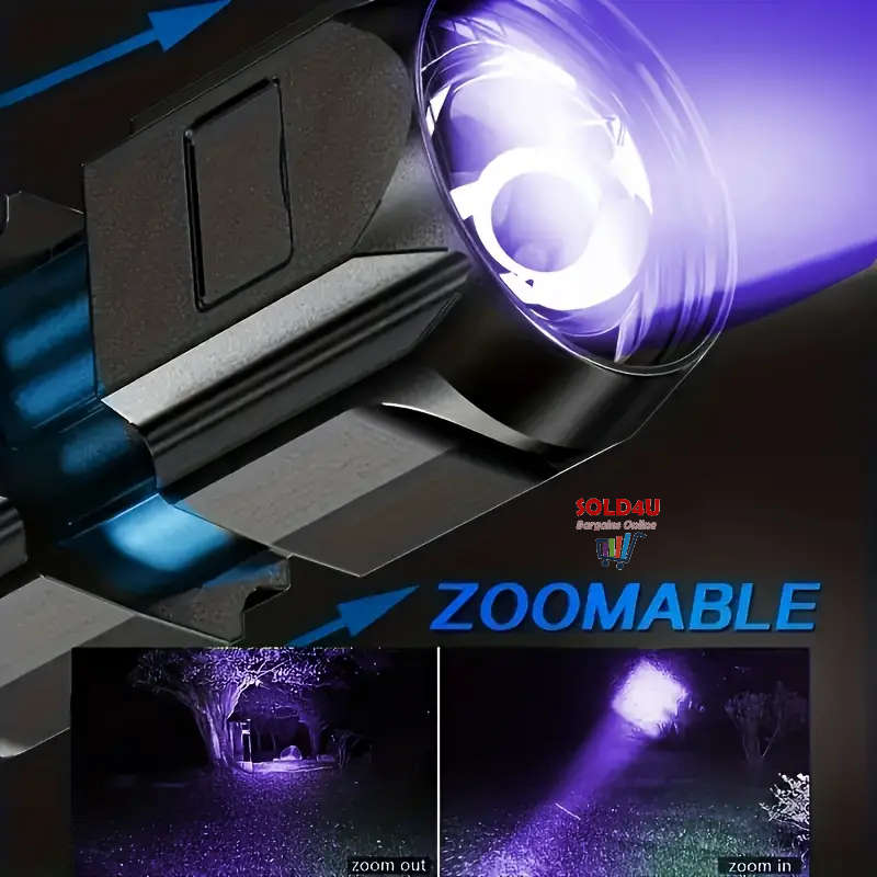 UV Flashlight UV395NM Rechargeable Portable Ultraviolet Torch 3 Modes Zoomable
