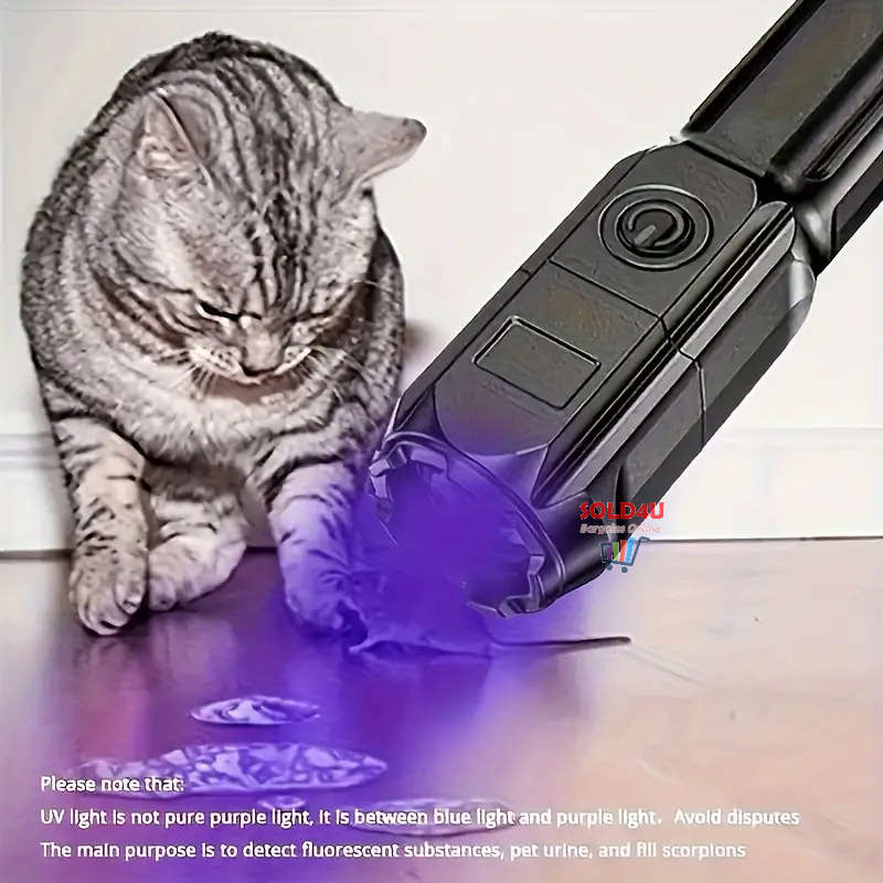 UV Flashlight UV395NM Rechargeable Portable Ultraviolet Torch 3 Modes Zoomable