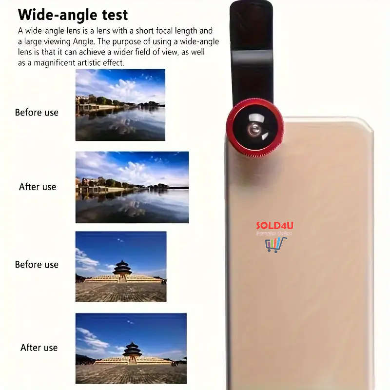Universal 3-in-1 Cell Phone Camera Lens Kit - 180° Fisheye, 0.67x Wide Angle, Macro Lenses