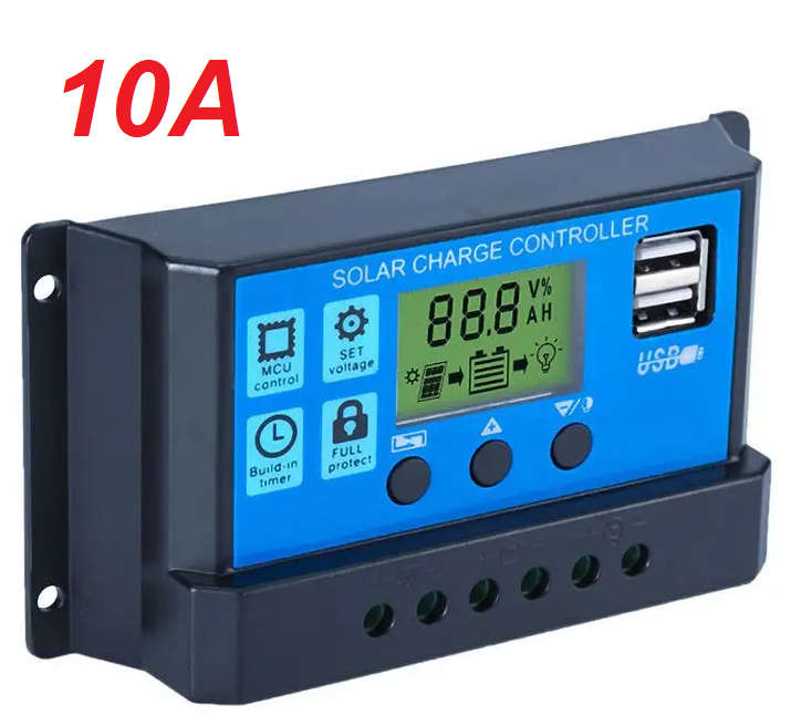 Solar Charge Controller PWM 12V/24V Auto Adapt Voltage 10A USB 5V Intelligent LCD Display