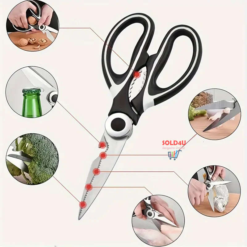 Set of 2 -Kitchen Scissors Heavy Duty Stainless Steel Tool + Protective Cover 4 IN 1 Multifunctional