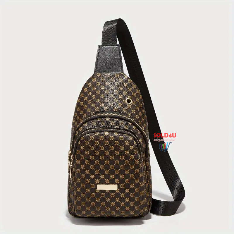 Stylish PU Leather Double-layer Polka Dot Chest Bag Casual Simple Crossbody Bag