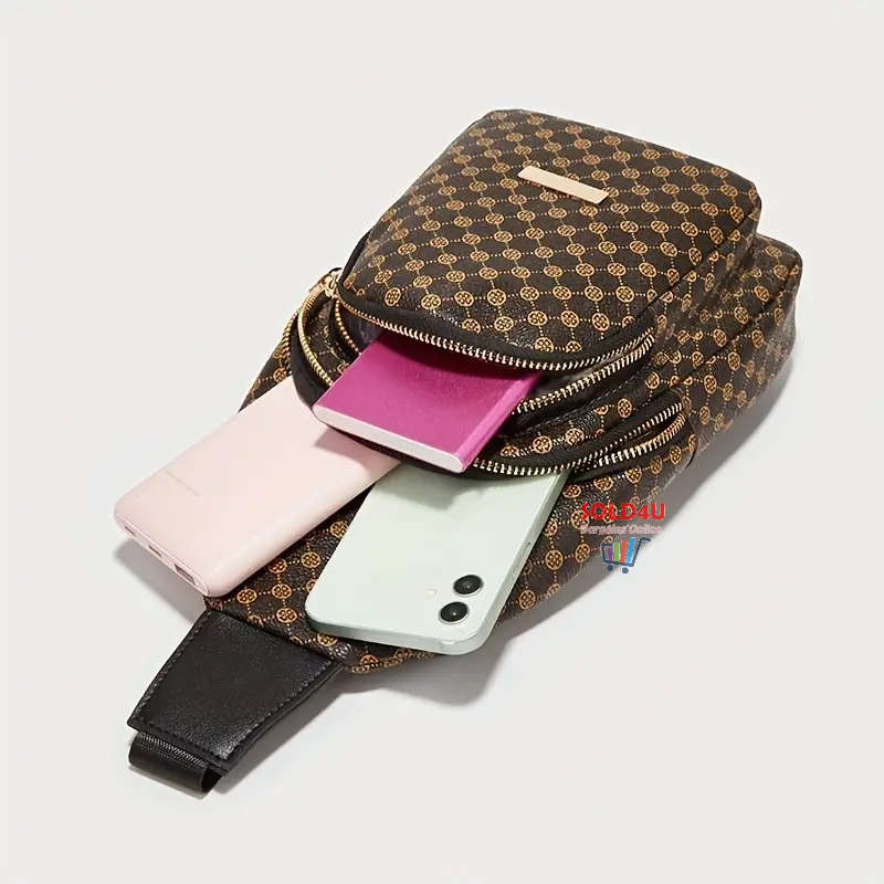 Stylish PU Leather Double-layer Polka Dot Chest Bag Casual Simple Crossbody Bag