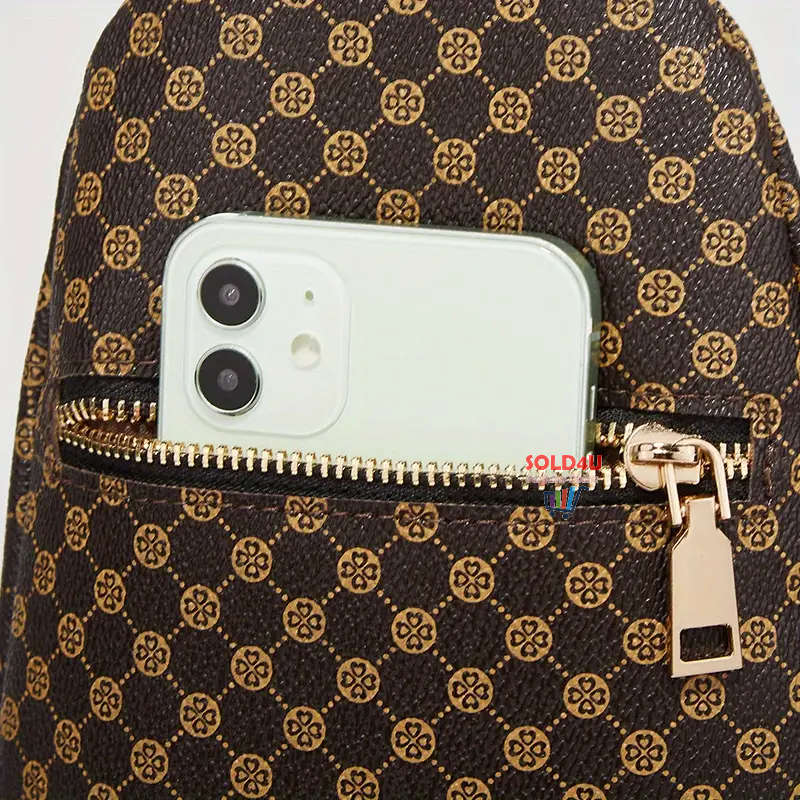 Stylish PU Leather Double-layer Polka Dot Chest Bag Casual Simple Crossbody Bag