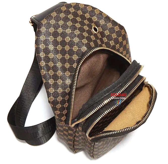 Stylish PU Leather Double-layer Polka Dot Chest Bag Casual Simple Crossbody Bag