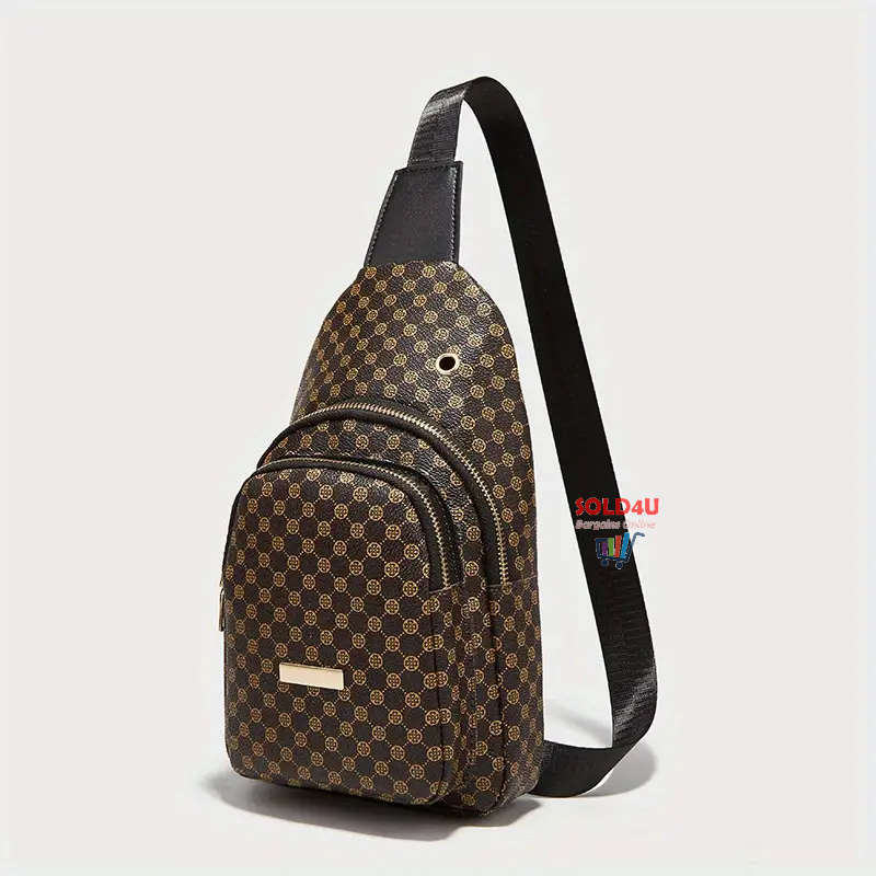 Stylish PU Leather Double-layer Polka Dot Chest Bag Casual Simple Crossbody Bag