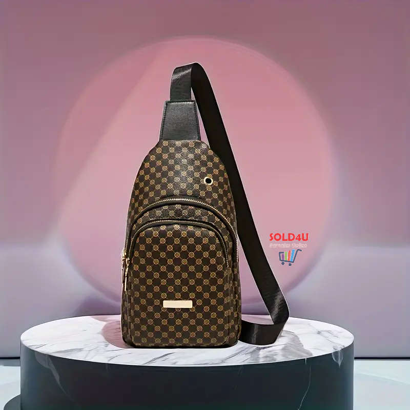 Stylish PU Leather Double-layer Polka Dot Chest Bag Casual Simple Crossbody Bag