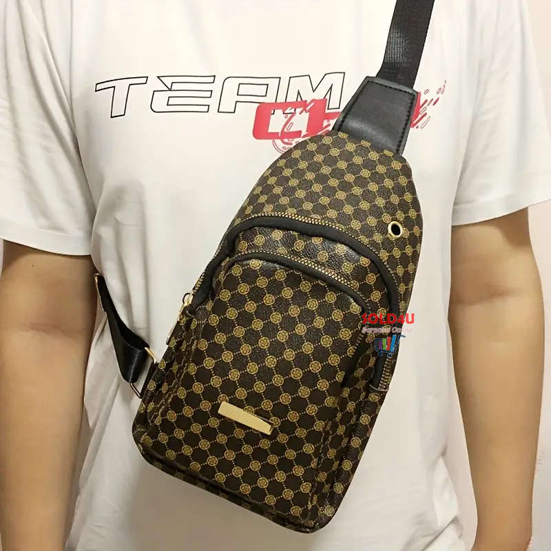 Stylish PU Leather Double-layer Polka Dot Chest Bag Casual Simple Crossbody Bag