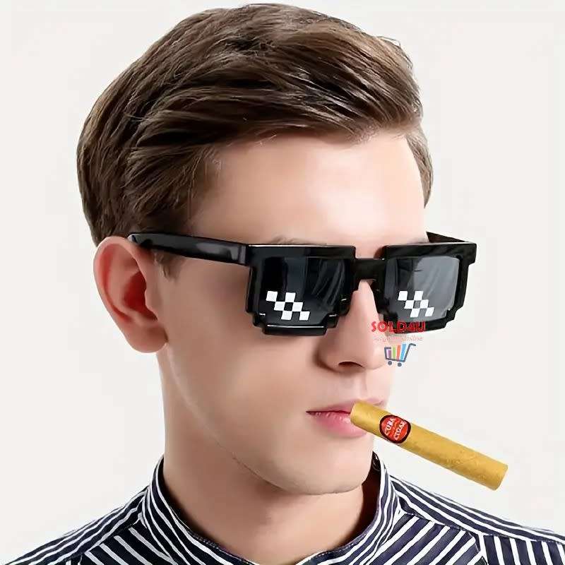 Unisex Party fashion Minecraft Theme Mosaic Glasses (Black - No Pouch)