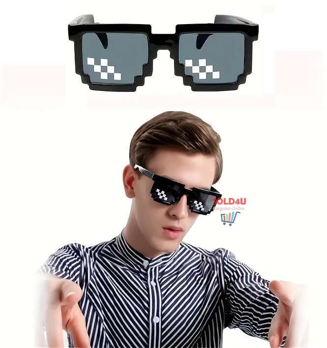 Unisex Party fashion Minecraft Theme Mosaic Glasses (Black - No Pouch)