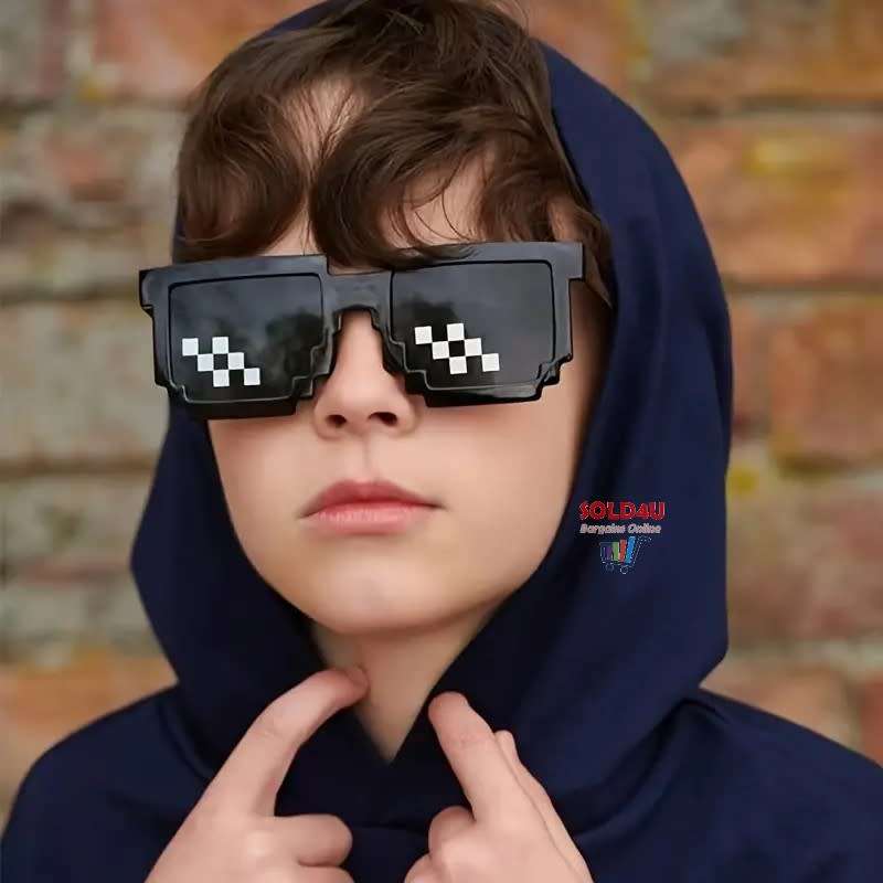 Unisex Party fashion Minecraft Theme Mosaic Glasses (Black - No Pouch)