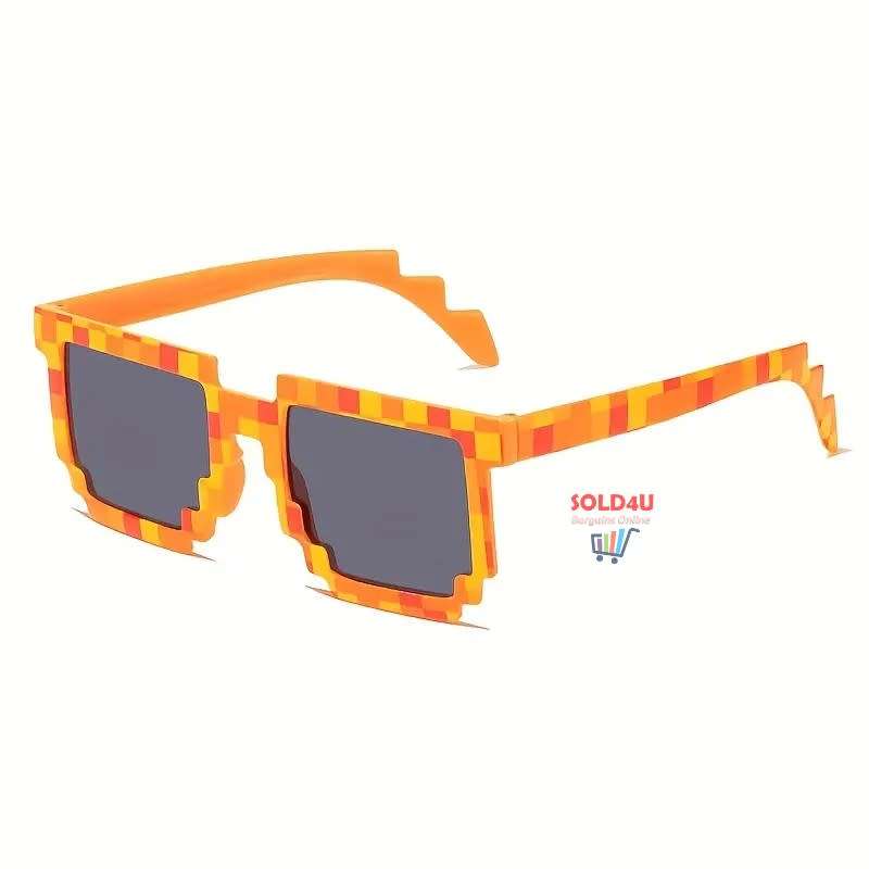Unisex Party fashion Minecraft Theme Mosaic Glasses (Orange - No Pouch) Pixel Fashion Glasses