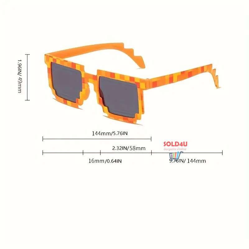 Unisex Party fashion Minecraft Theme Mosaic Glasses (Orange - No Pouch) Pixel Fashion Glasses
