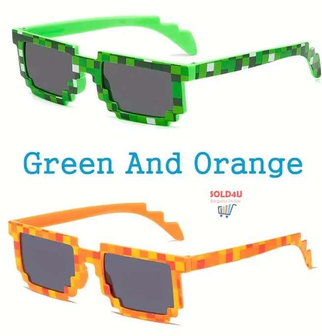 Set of Unisex Party fashion Minecraft Theme Mosaic Glasses (Orange & Green) Pixel Fashion Glasses
