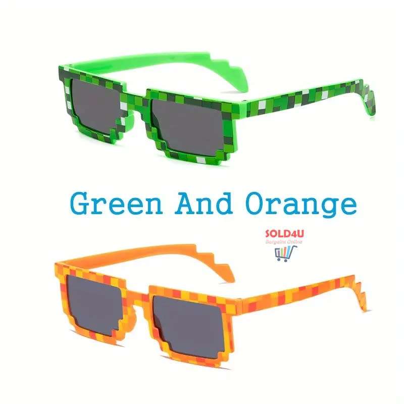 Set of Unisex Party fashion Minecraft Theme Mosaic Glasses (Orange & Green) Pixel Fashion Glasses