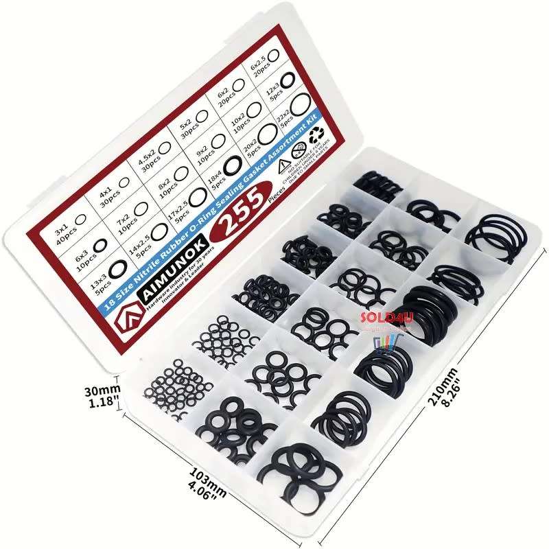 255pcs Rubber O Rings Kit 18 Size plus Box