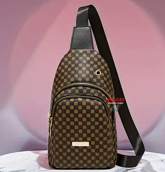 Stylish PU Leather Double-layer Polka Dot Chest Bag Casual Simple Crossbody Bag