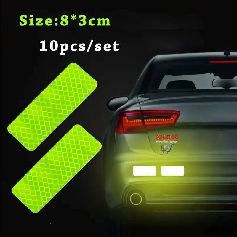 10Pcs Car Reflective Sticker, Traffic Safety Night Warning Car Reflective Strip Tape  (GREEN)