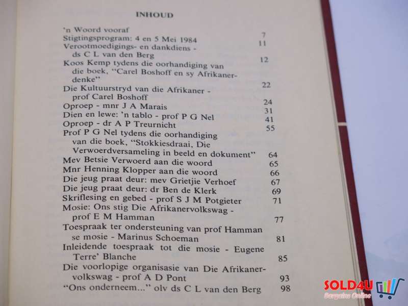 Stigting die Afrikanervolkswag: hoofredes gelewer op 4 en 5 Mei 1984