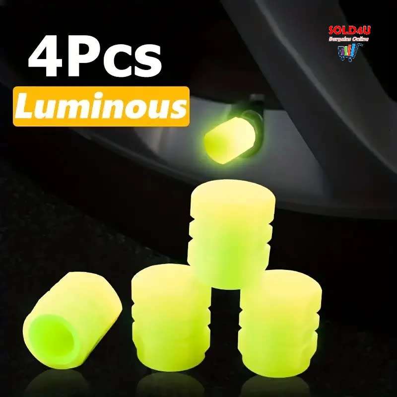 4pcs Car Tyre Valve Caps,  Valve Stem Caps Fluorescence Luminous Air Caps Cover (YELLOW)