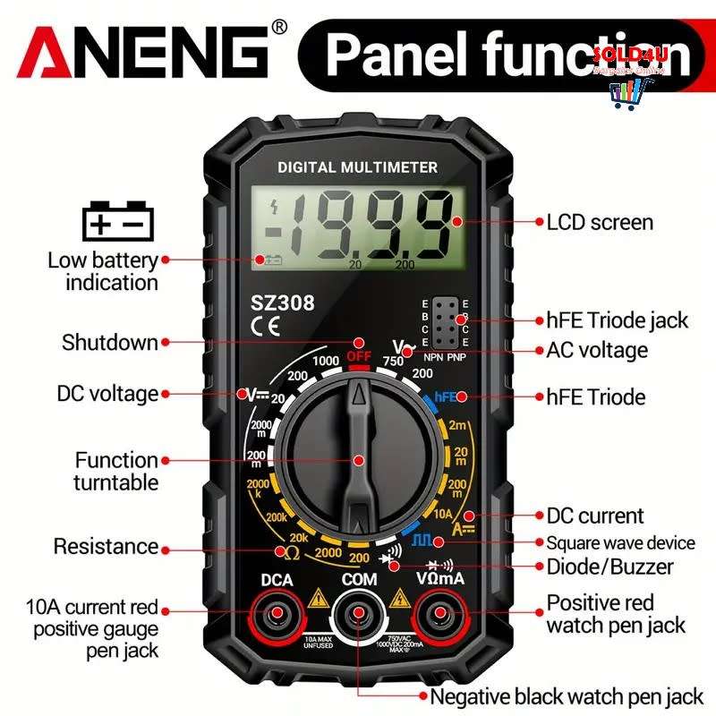 Digital Multimeter AC DC Voltage Resistance Meter Current Meter