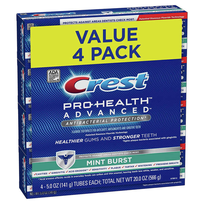 Crest Pro-Health Advanced Antibacterial Protection Toothpaste, Mint Burst, 141Grams (Pack of 4)