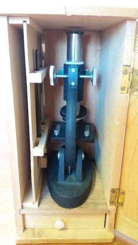 Vintage Microscope in Wooden Box
