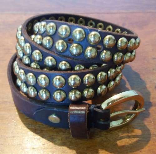 Genuine brown leather belt with gold metal studs- size 30-32