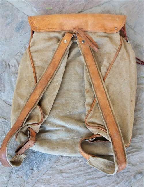 Large vintage leather and canvas backpack