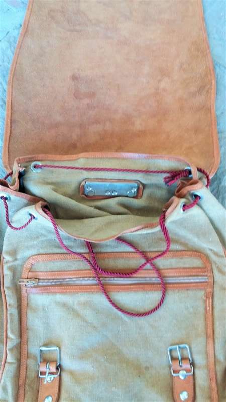 Large vintage leather and canvas backpack