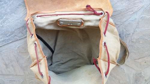 Large vintage leather and canvas backpack