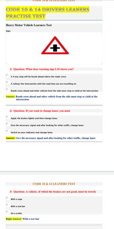 Drivers Learners Test and Answers