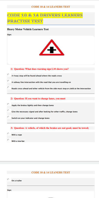 Drivers Learners Test and Answers