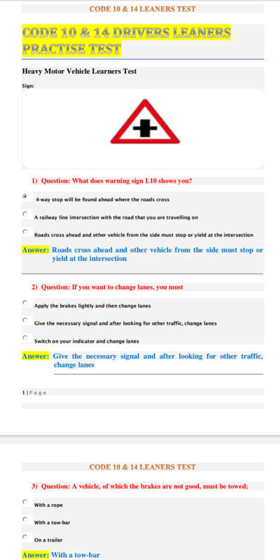 Drivers Learners Test and Answers