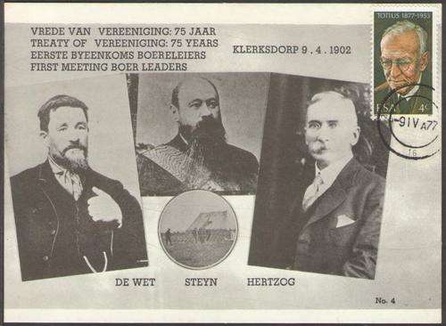 RSA 1977 (9.4) 75th ANNIVERSARY OF ANGLO-BOER WAR MAXICARD, SUPERB UNADDRESSED