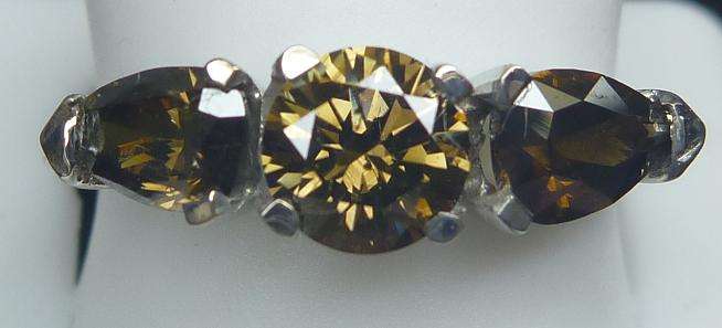 Rare Cognac Diamond Ring, Trilogy Round/Pear (1.56ct) White Gold, Est: R58225