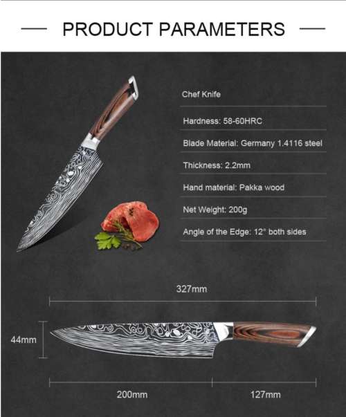 Damascus pattern chef knife