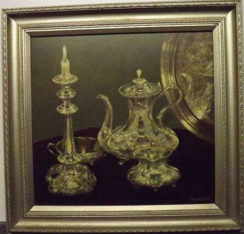 HENRY JOHN DYKMAN ORIGINAL STILL LIFE - SILVERWARE - OILS ON BOARD from SUEZYT