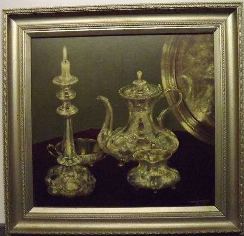 HENRY JOHN DYKMAN ORIGINAL STILL LIFE - SILVERWARE - OILS ON BOARD from SUEZYT