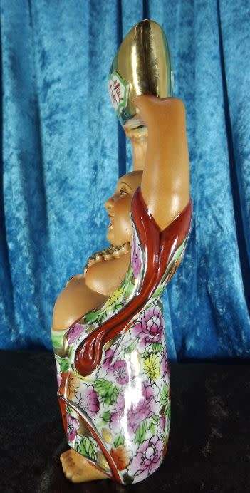 R E D U C E D  =  CHINESE LAUGHING BUDDHA WITH GOLD INGOT - VINTAGE - from SUEZYT