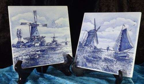 TWO VINTAGE DELFT PORCELAIN TILES from SUEZYT