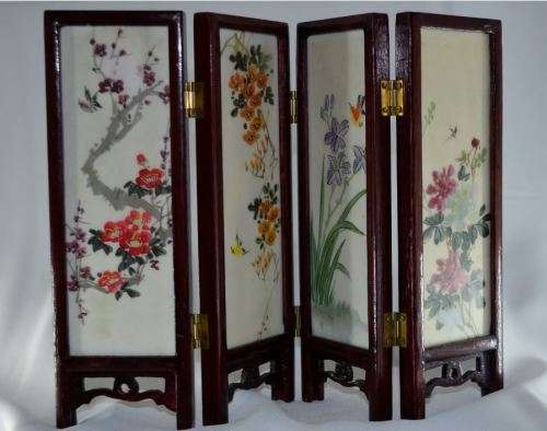 CHINESE VINTAGE CERAMIC TABLE SCREEN OF FOUR DECORATED PANELS from SUEZYT - **FREE SHIPPING**